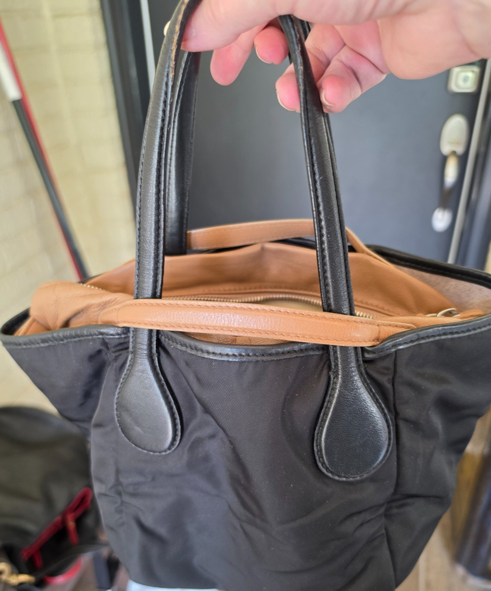 Suarez New York 2-in-1 Mini Black Nylon Tote w/Tan Leather Insert modular Italy